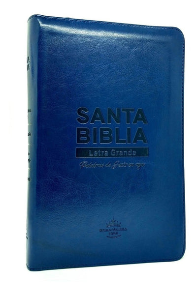 SANTA BIBLIA  LETRA GRANDE SIMIL CUERO AZUL CANTO DORADO..