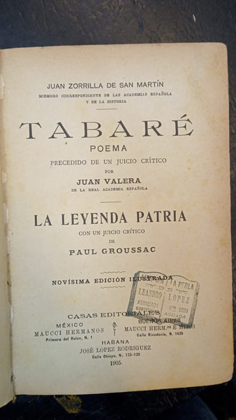 TABARÉ LA LEYENDA PATRIA | JUAN ZORRILLA DE SAN MARTIN