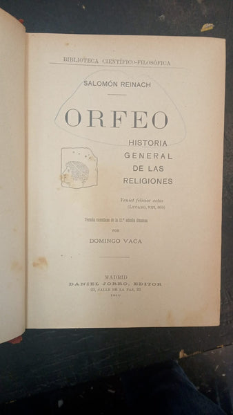 ORFEO - HISTORIA GENERAL DE LAS RELIGIONES | SALOMON REINACH