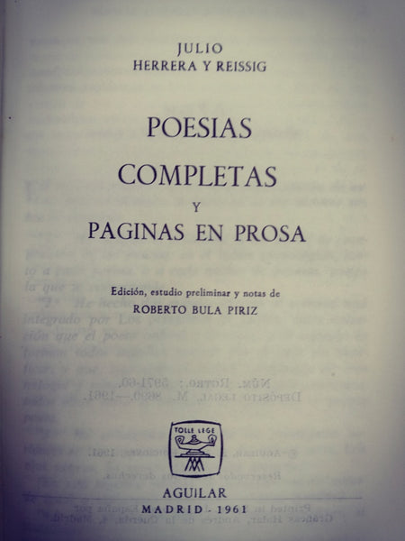 POESIAS COMPLETAS Y PAGINAS EN PROSA.. | Julio Herrera y Reissig