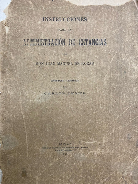 INSTRUCCIONES PARA LA ADMINISTRACIÓN DE ESTANCIAS.. | JUAN MANUEL DE ROZAS